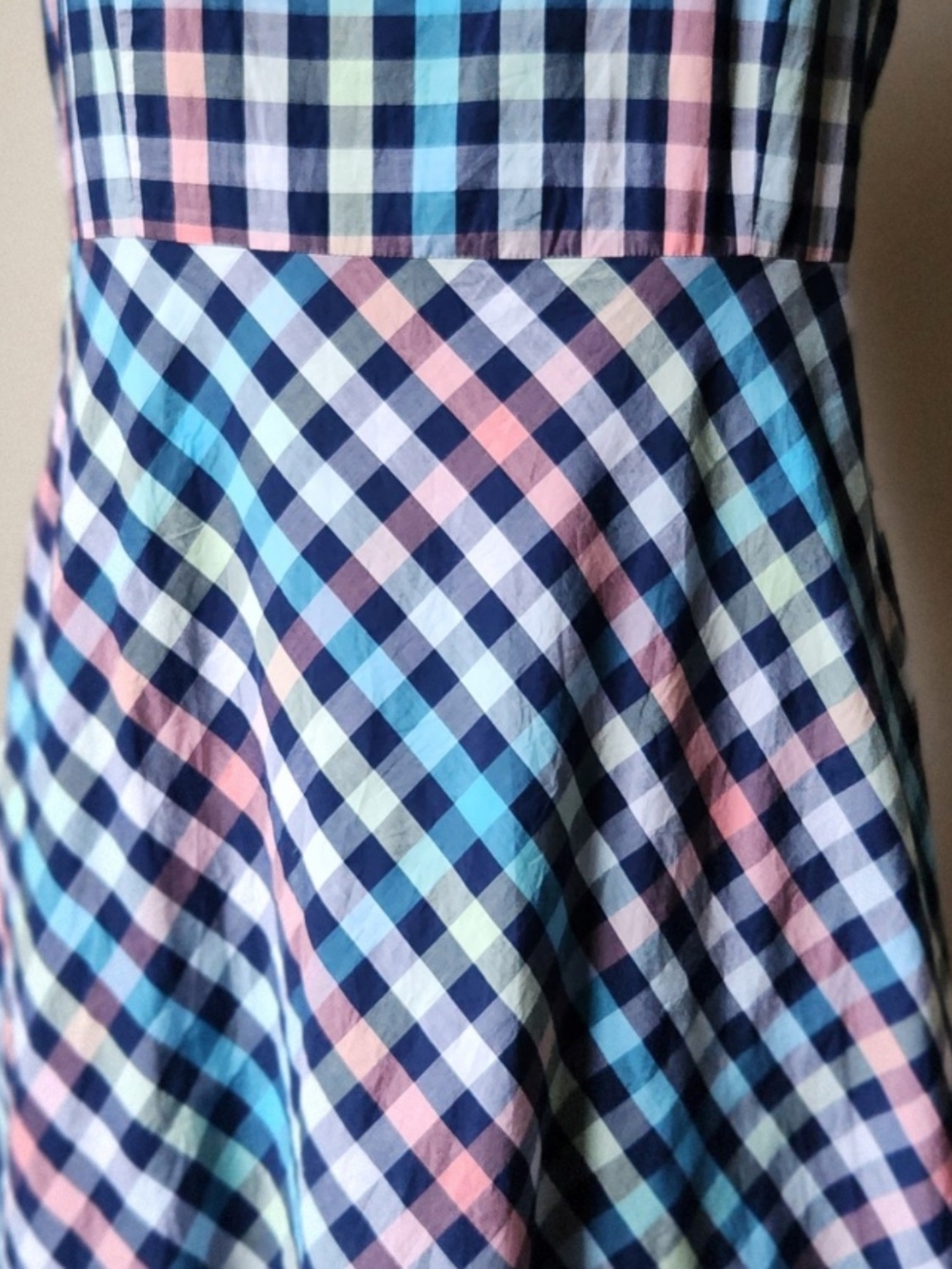 Talbots Pastels Rainbow Gingham Plaid Fit & Flare Midi Dress Size 8 Pockets - Picture 5 of 11